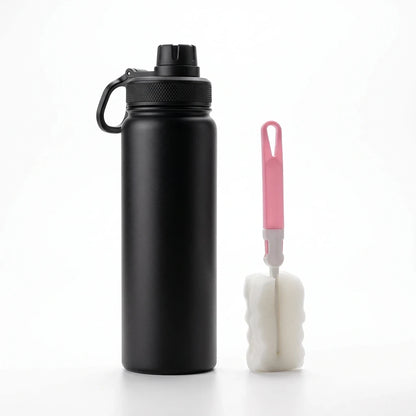 Bidon vélo inox 600 ml avec fermeture anti-fuite, coloris noir brillant