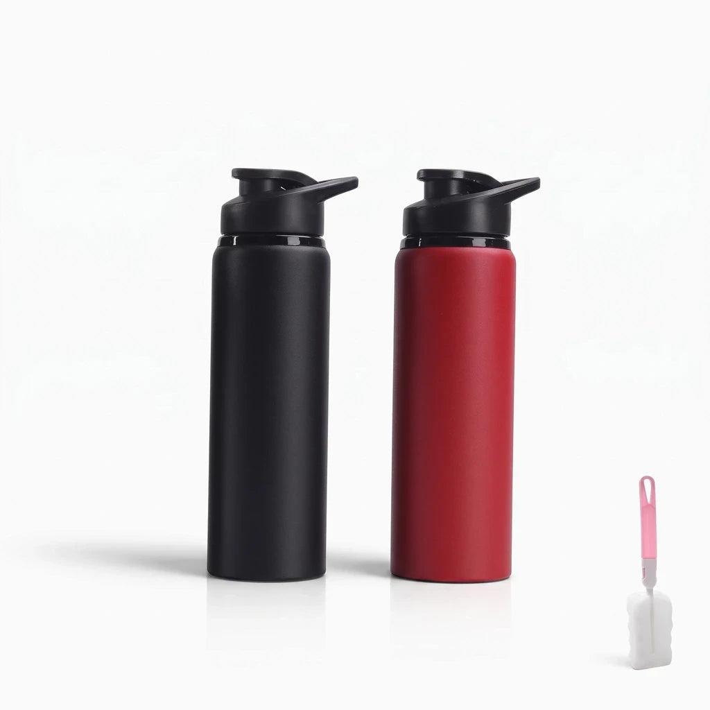 Bouteille inox pour vélo montée sur porte-bidon, capacité 600 ml bleu