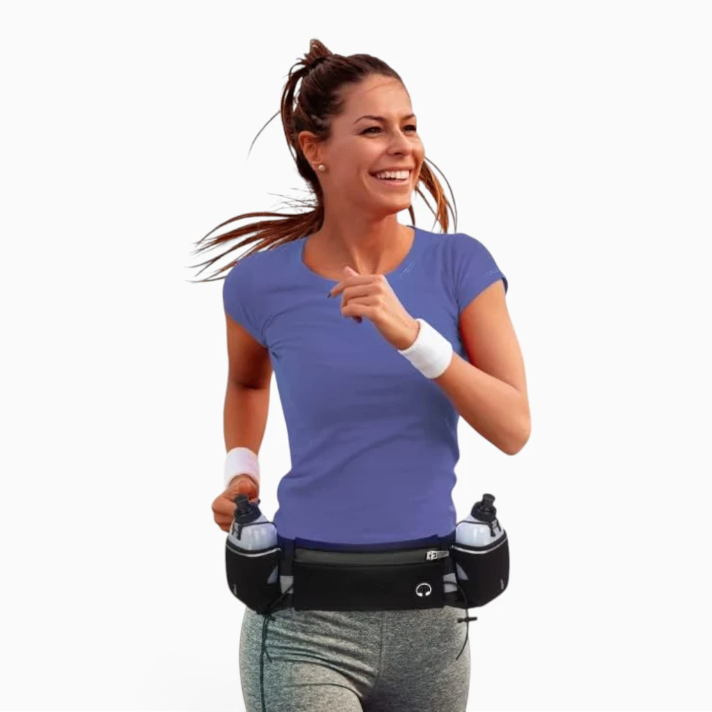 Sac taille ajustable pour course à pied, compartiment téléphone et porte-gourde intégrés