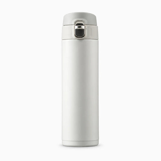 Gobelet thermos blanc à couvercle arrondi et bec verseur ergonomique