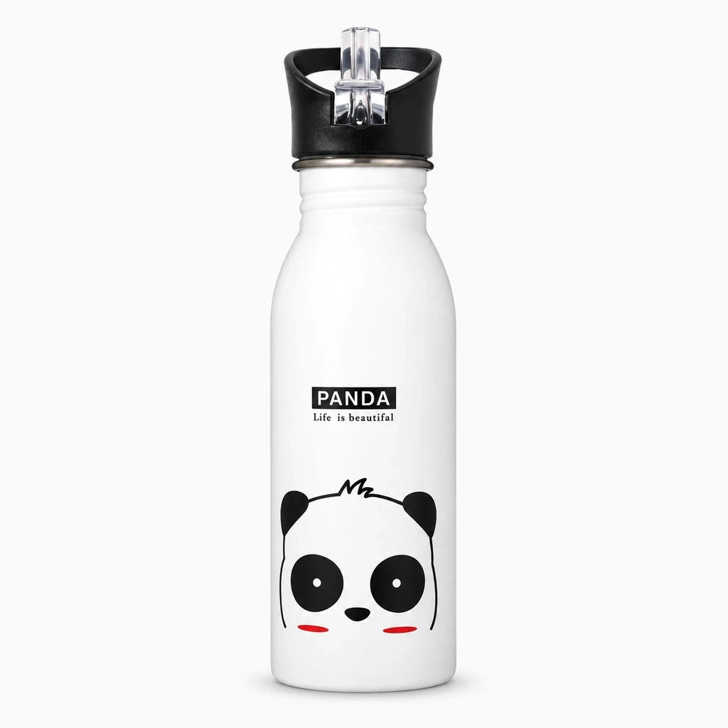 Gourde acier inoxydable enfant avec motif animal, coloris bleu, bouchon anti-fuite sécurisé