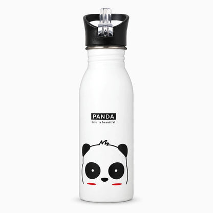 Gourde acier inoxydable enfant avec motif animal, coloris bleu, bouchon anti-fuite sécurisé