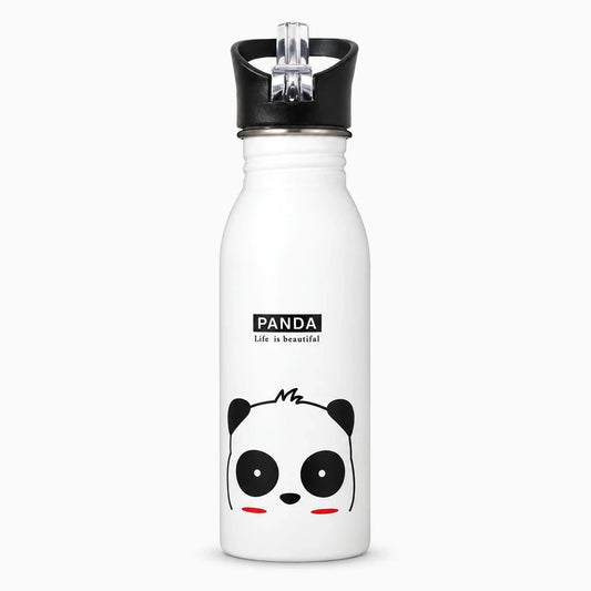 Gourde acier inoxydable enfant avec motif animal, coloris bleu, bouchon anti-fuite sécurisé