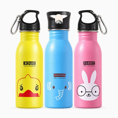 Gourde acier inoxydable enfant vert clair, système étanche, design ludique avec animal