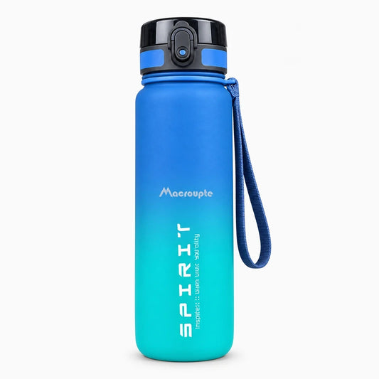 Gourde anti fuite d'un litre en plastique bleu avec bouchon sécurisé