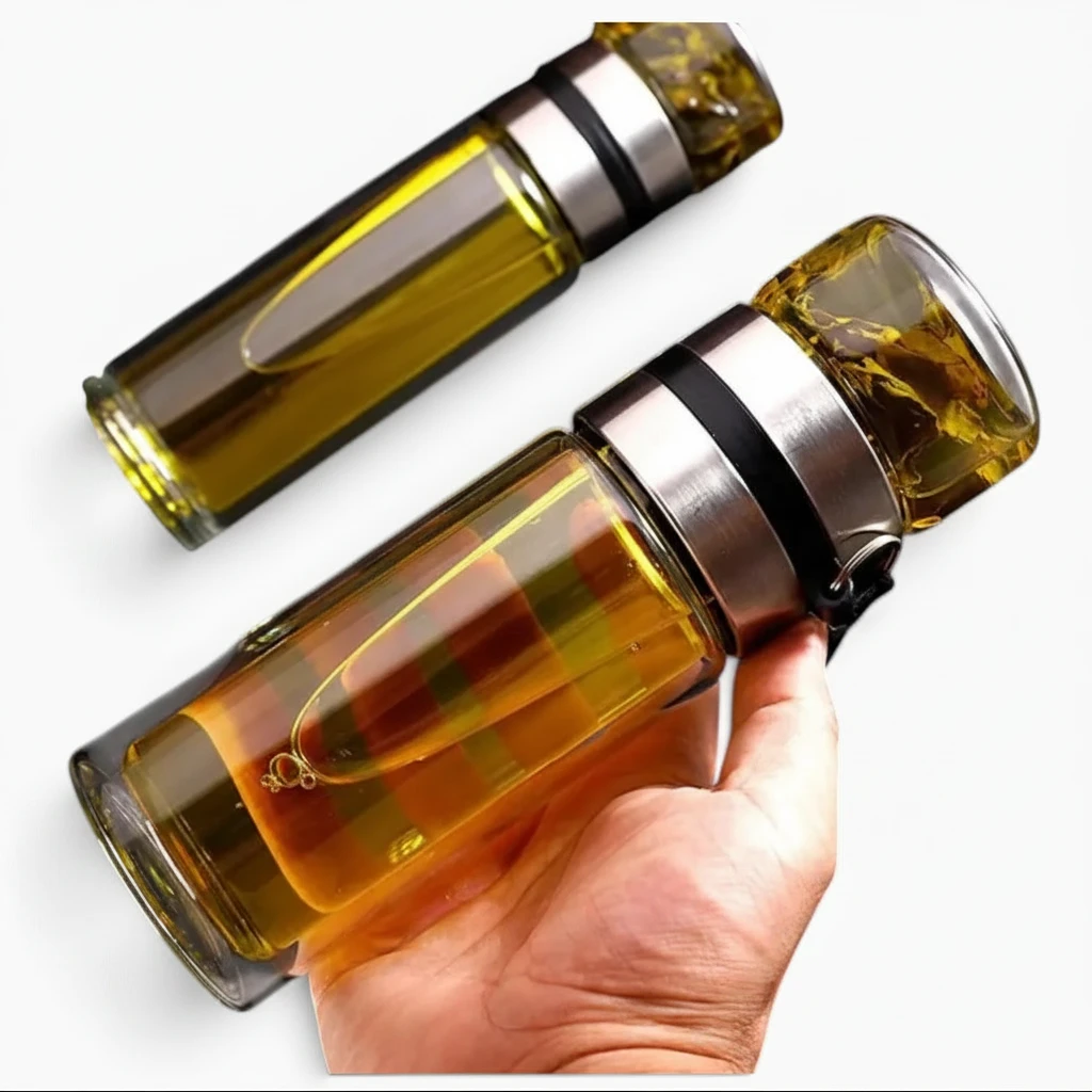 Gourde transparente à double paroi avec infuseur intégré pour infusions claires