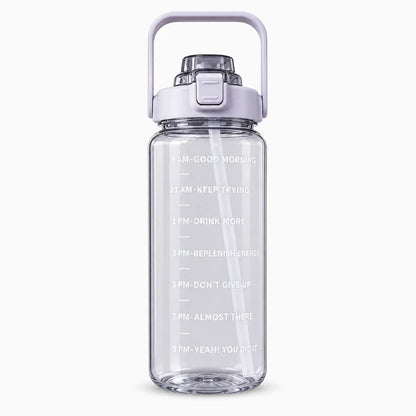 Gourde avec paille adulte 2 litres en plastique, graduations horaires pour suivi hydratation quotidienne