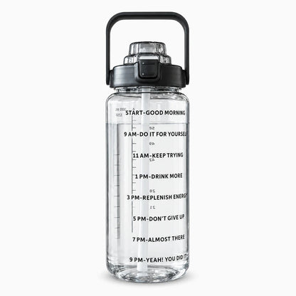 Bouteille graduée avec paille intégrée, contenance 2L, disponible en violet, noir, vert, bleu et rose
