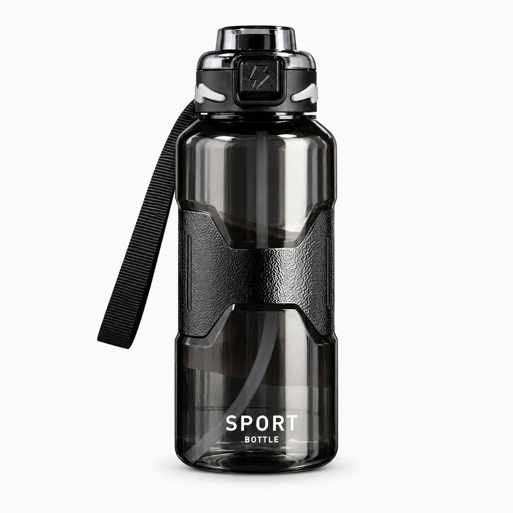 Gourde avec paille intégrée de 1,5 litre, corps transparent en plastique léger avec graduations de mesure