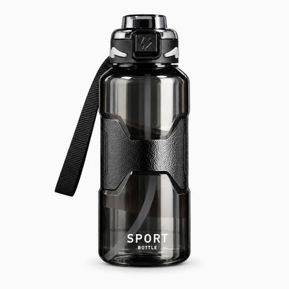 Gourde avec paille intégrée de 1,5 litre, corps transparent en plastique léger avec graduations de mesure