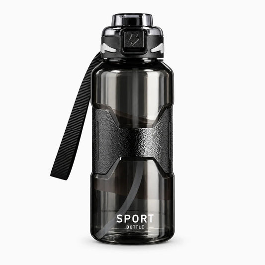 Gourde avec paille intégrée de 1,5 litre, corps transparent en plastique léger avec graduations de mesure