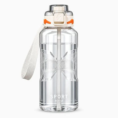 Gourde graduée 1,5 L avec paille fixe, design compact et ergonomique pour le sport et les sorties