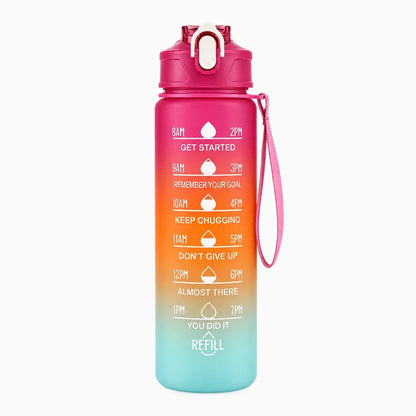 Gourde sport compacte avec couvercle pivotant et marquages d'hydratation horaires