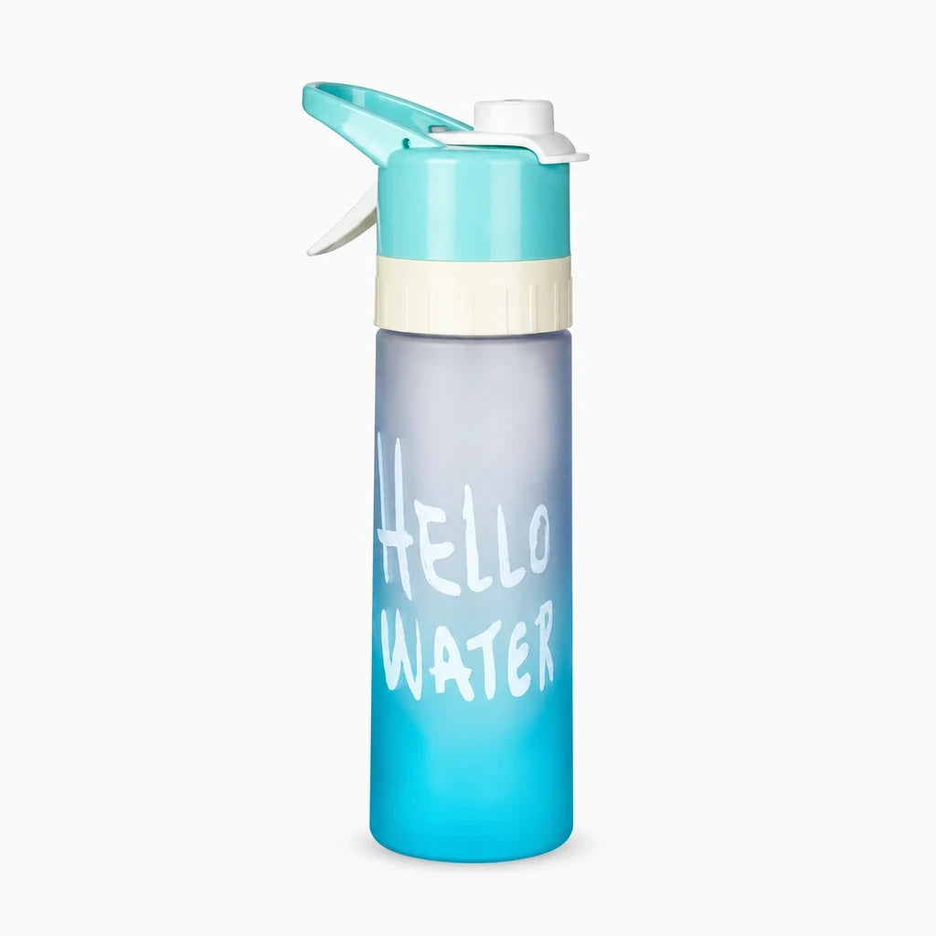 Gourde brumisateur 650 ml à finition givrée dégradée bleu, rose et vert avec bouchon vaporisateur