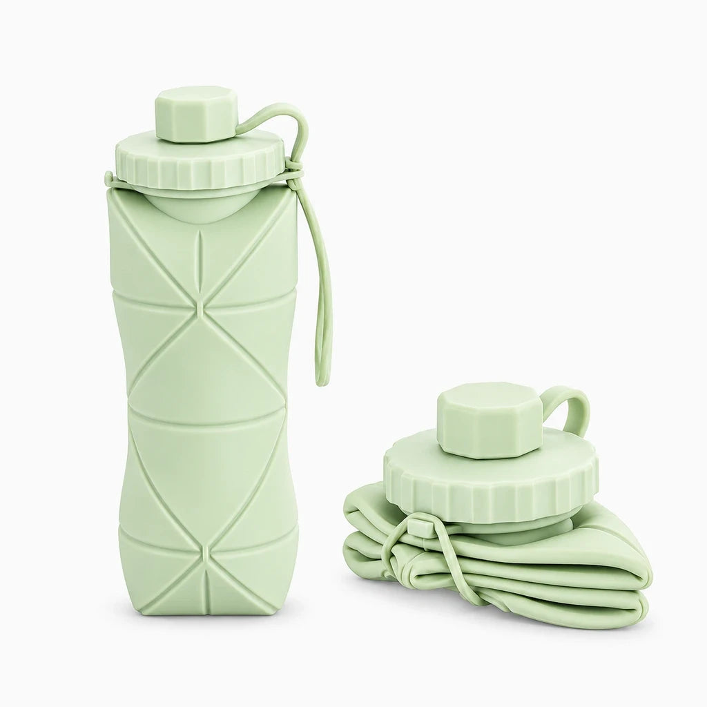 Gourde compote réutilisable silicone 600 ml de couleur rose, souple et pliable