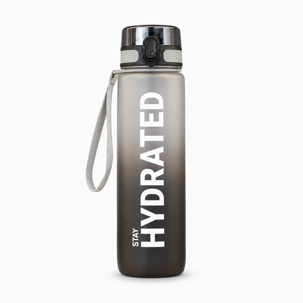Gourde éco responsable 1 litre noire avec bouchon anti-fuite pour sport et randonnée