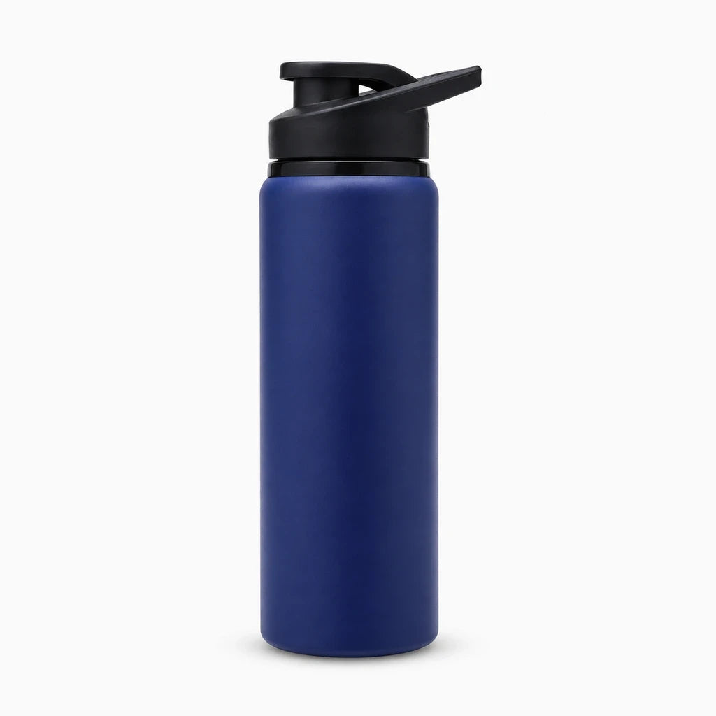 Gourde en acier inox avec corps lisse et bouchon à vis, idéale pour le cyclisme et les sorties outdoor