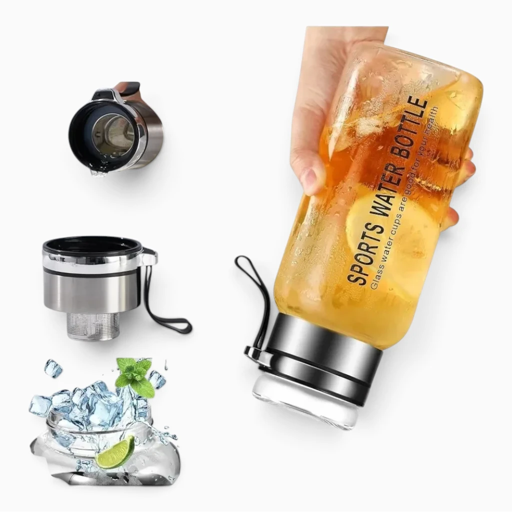 Gourde verre 1 litre avec infuseur amovible pour thé et boissons aromatisées