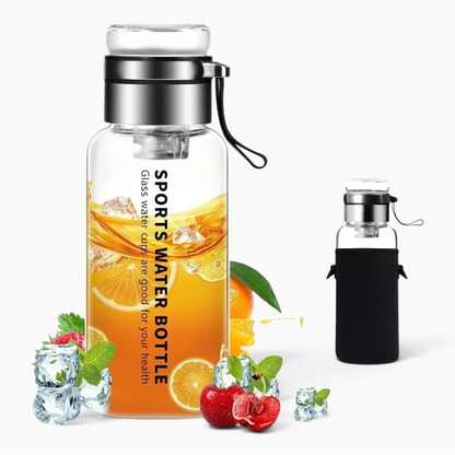 Gourde en verre 1l avec corps transparent et infuseur acier inoxydable intégré