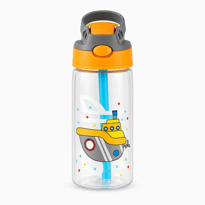 Gourde en verre enfant avec poignée intégrée et paille attachée au bouchon