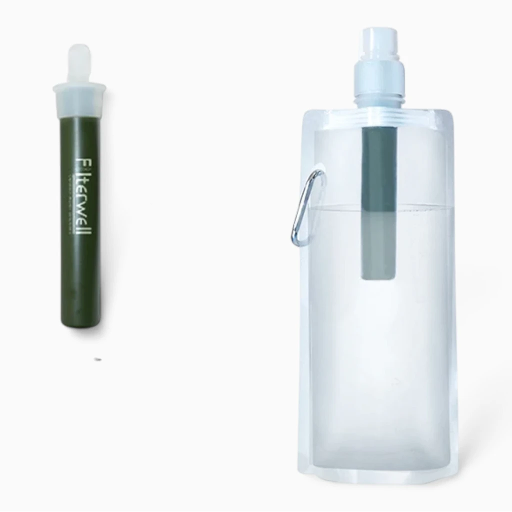 Système de filtration portable pour gourde randonnée lors de sorties nature