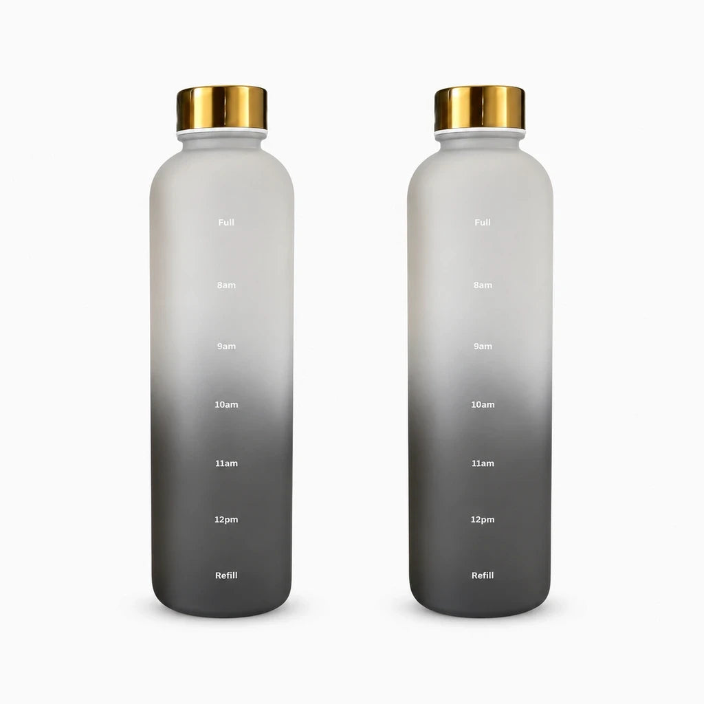 Gourde 32 oz noir mat dotée de marquages temporels pour suivi de consommation d'eau quotidienne