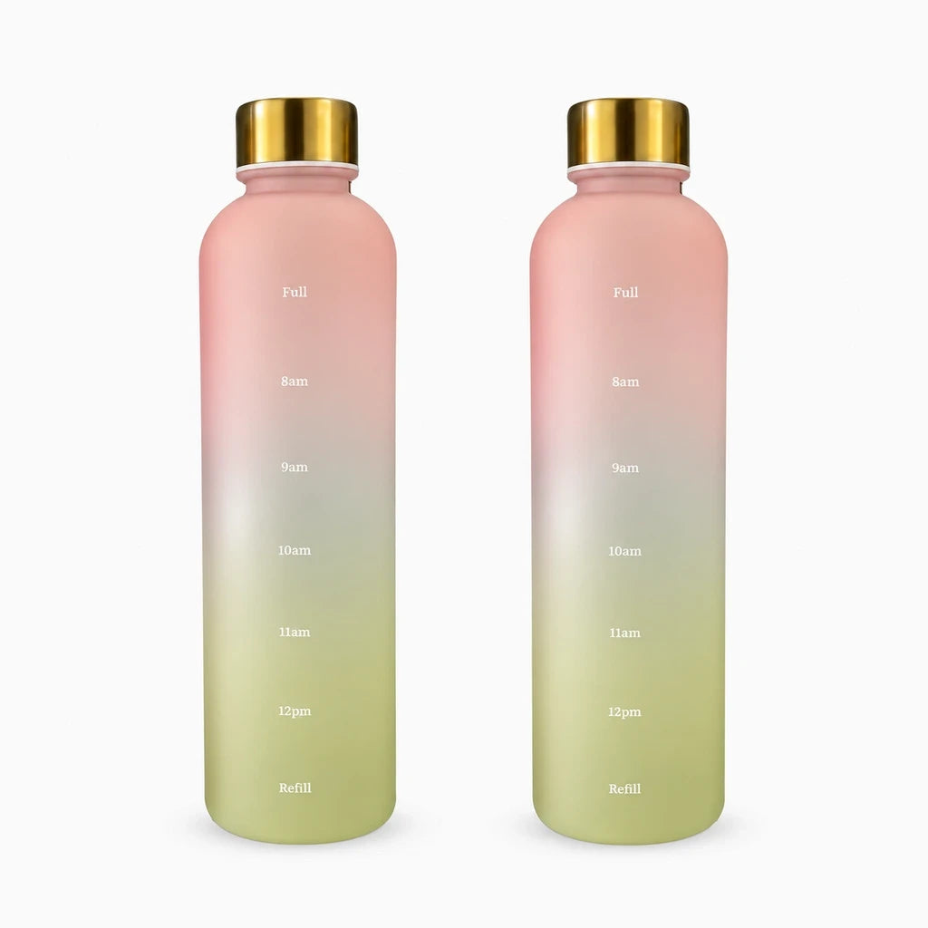 Gourde sport bleu en plastique sans BPA, design ergonomique avec échelle de temps gravée