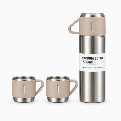 Bouteille thermos rose pâle 500 ml, paroi double isolation, format bureau et transport