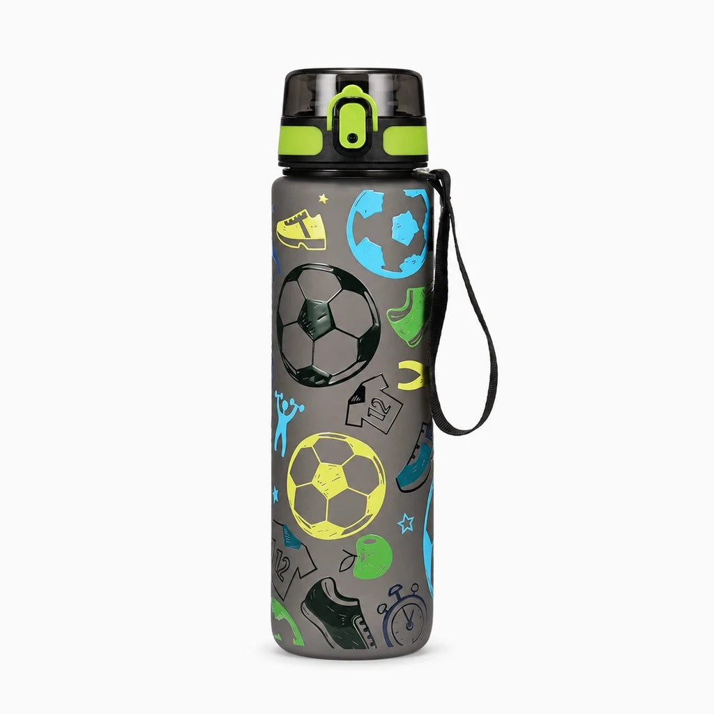 Gourde de sport garçon 1000 ml, plastique renforcé, embout escamotable et motif ballon