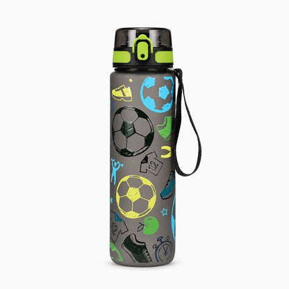 Gourde de sport garçon 1000 ml, plastique renforcé, embout escamotable et motif ballon