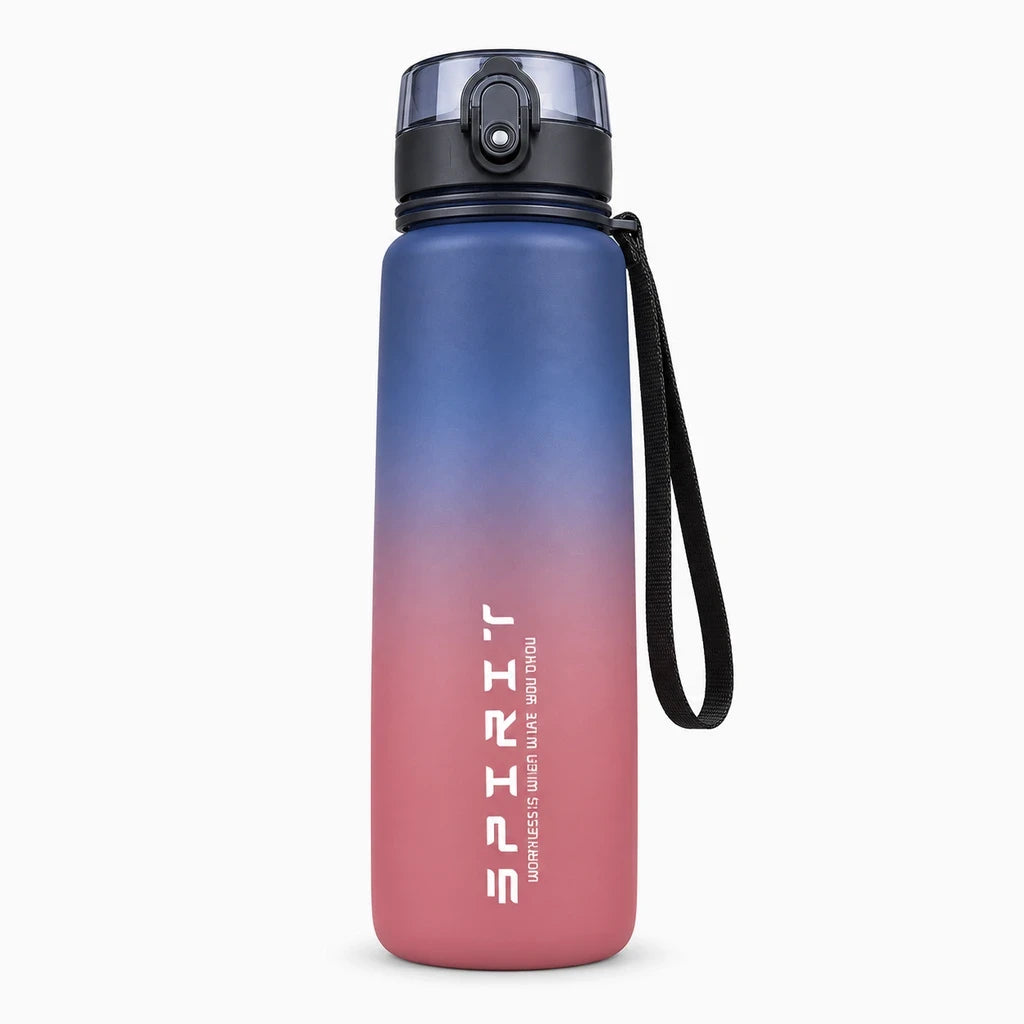 Gourde graduée translucide avec repères de mesure, dégradé bleu du clair au foncé, bouchon à vis, 750 ml