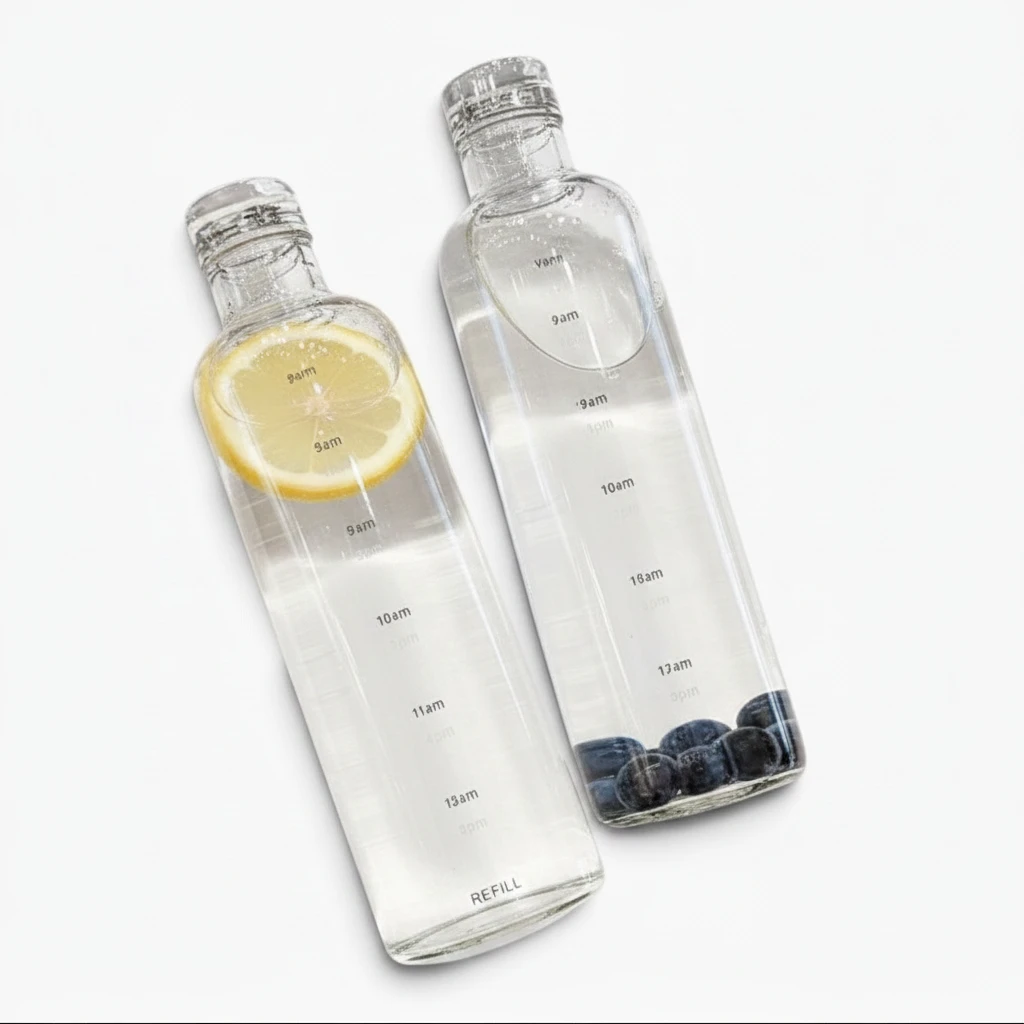 Gourde graduée heure 500 ml avec marquages horaires et fermeture étanche