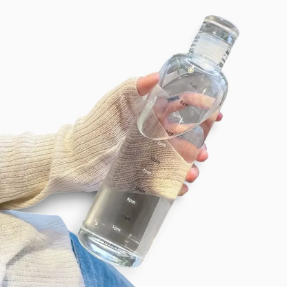 Bouteille d'eau 500 ml affichant graduations et repères de temps
