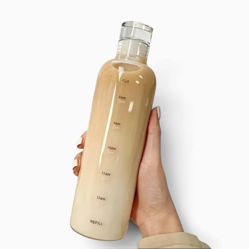 Bouteille d'hydratation 500 ml design épuré avec repères horaires visibles