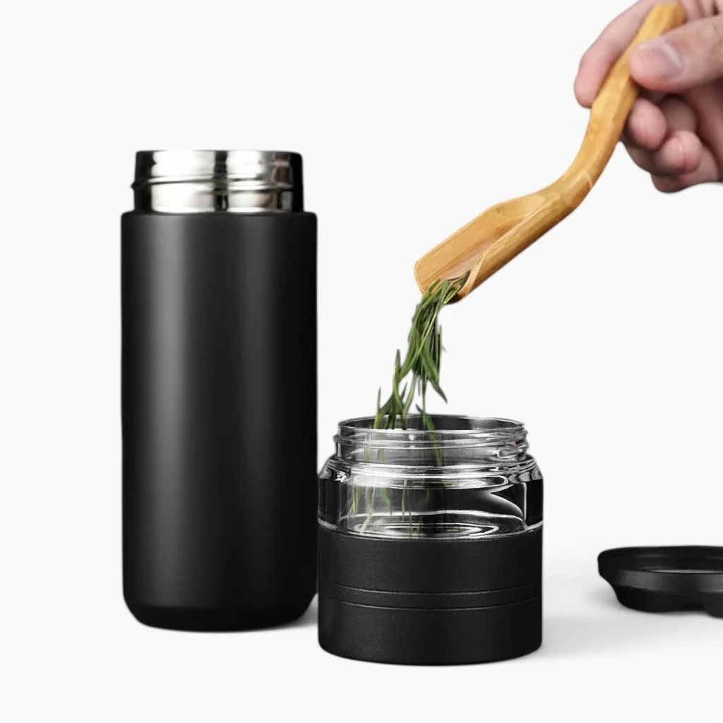 Compartiment de rangement séparé de la gourde infuseur thé pour sachets individuels