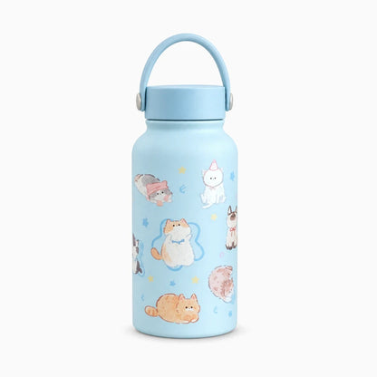Gourde isotherme avec paille intégrée, 900 ml, motif chat, fermeture anti-fuite