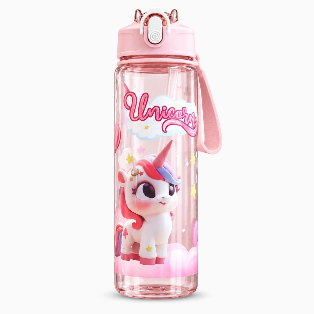 Gourde licorne transparent rose avec motif licorne et bouchon anti-fuite