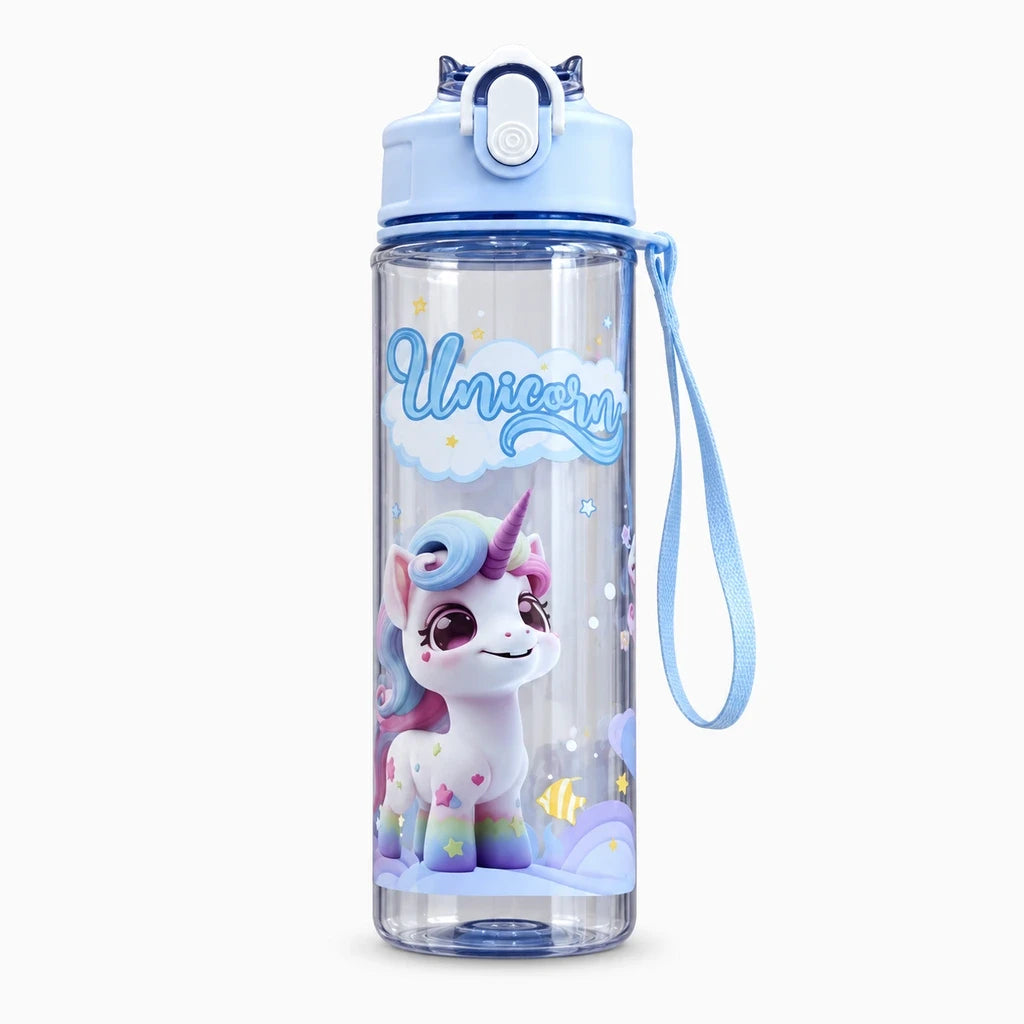 Bouteille licorne légère bleu violet vert avec cordon de transport intégré