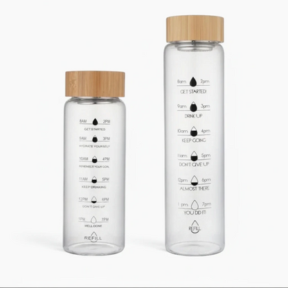 Ensemble complet gourde motivation : verre borosilicaté, bambou, infuseur et filtre acier pour boissons aromatisées