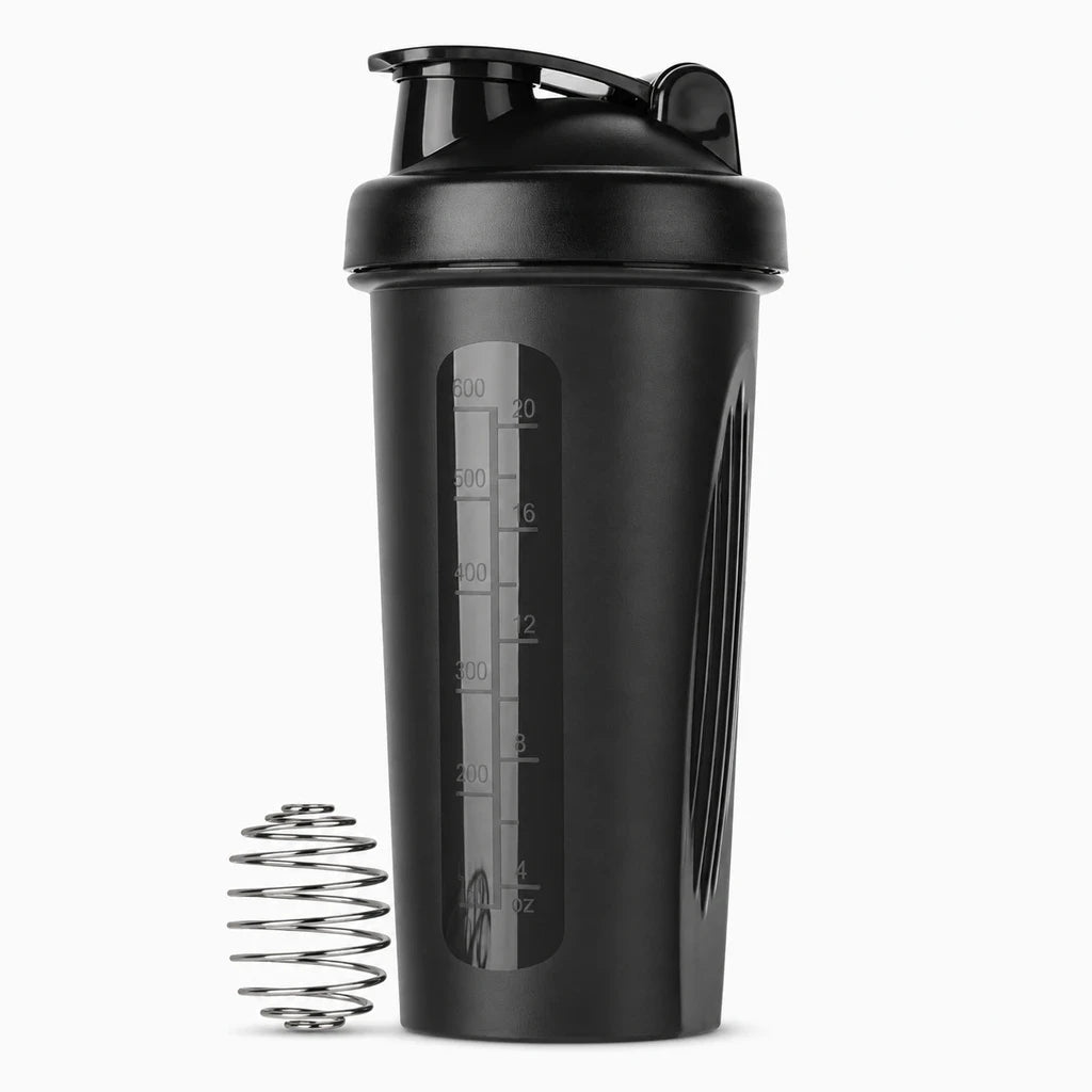 Gourde musculation 600 ml noir et blanc avec bouchon shaker pour boissons protéinées