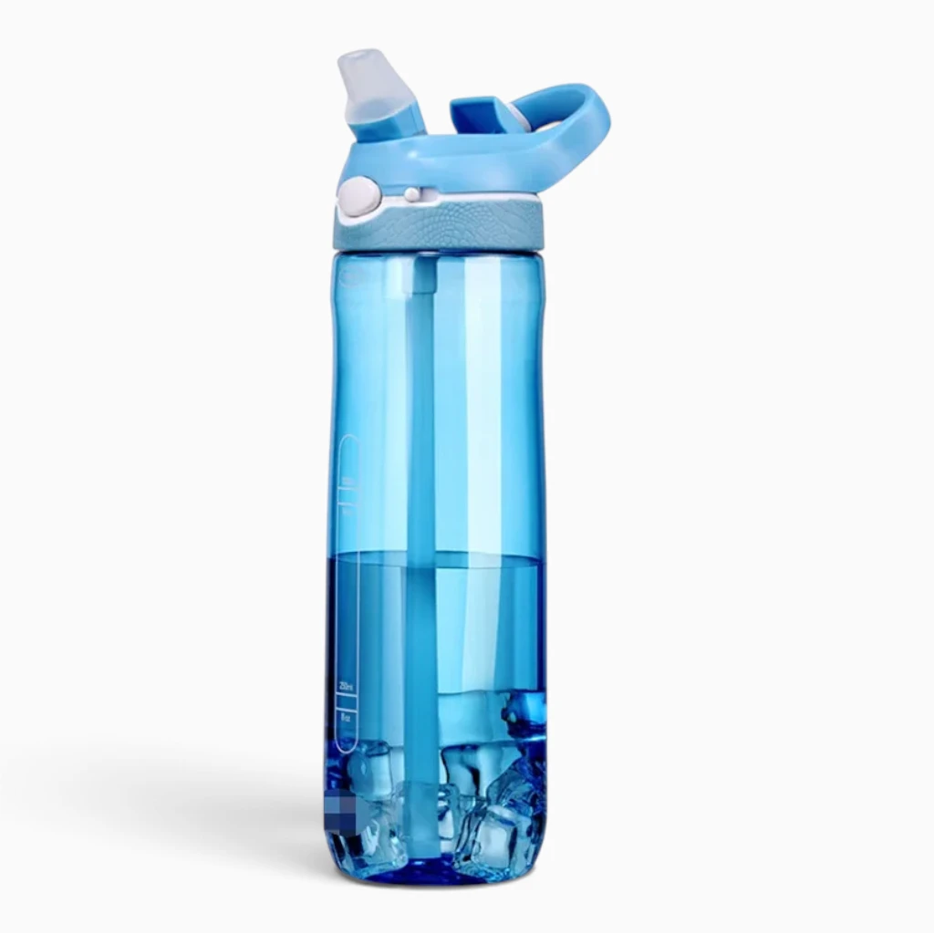 Gourde paille adulte 750 ml en plastique transparent avec embout paille intégré
