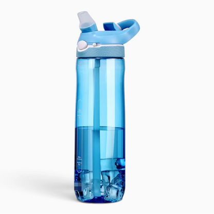 Gourde paille adulte 750 ml en plastique transparent avec embout paille intégré