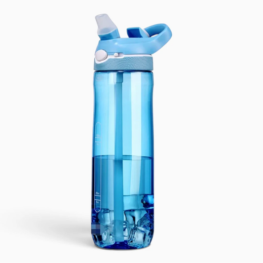 Gourde paille adulte 750 ml en plastique transparent avec embout paille intégré