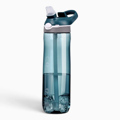 Bouteille paille capacité 750 ml, corps translucide permettant de voir le niveau d'eau