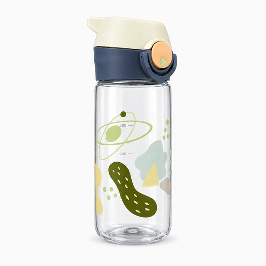 Gourde paille enfant 450 ml en plastique sans BPA, corps vert avec bouchon à paille intégré