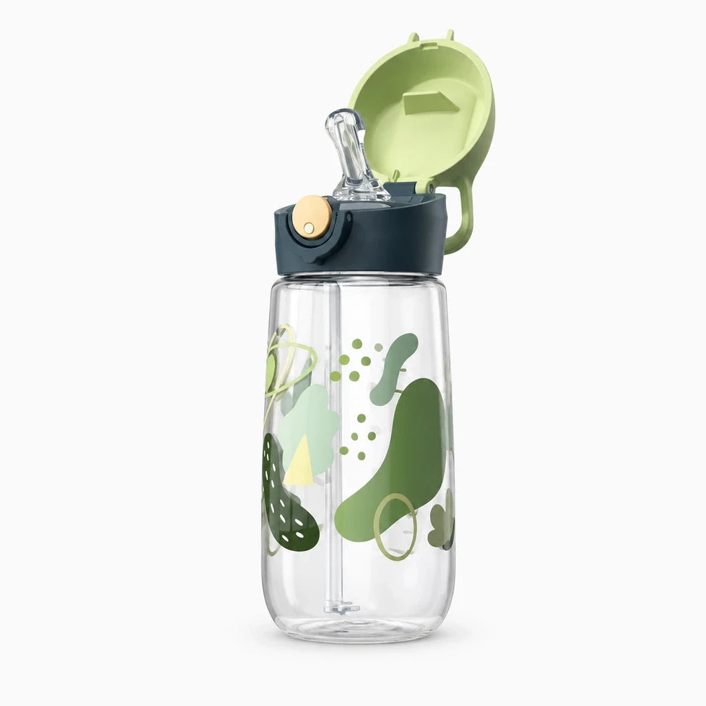 Bouteille enfant paille refermable, disponible en bleu, orange, rose et vert pour la classe