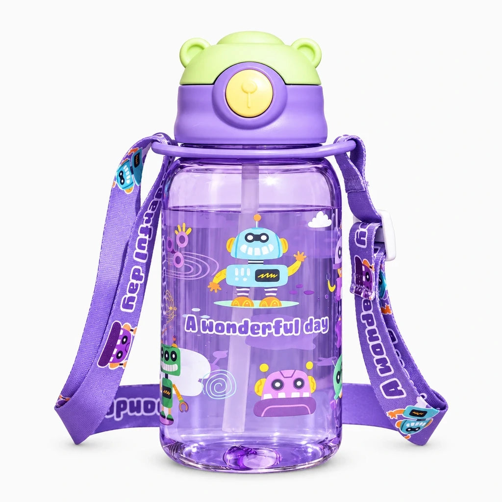 Gourde pour enfant 650 ml en plastique sans BPA avec paille intégrée et bouchon anti-fuite