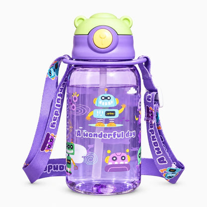 Gourde pour enfant 650 ml en plastique sans BPA avec paille intégrée et bouchon anti-fuite