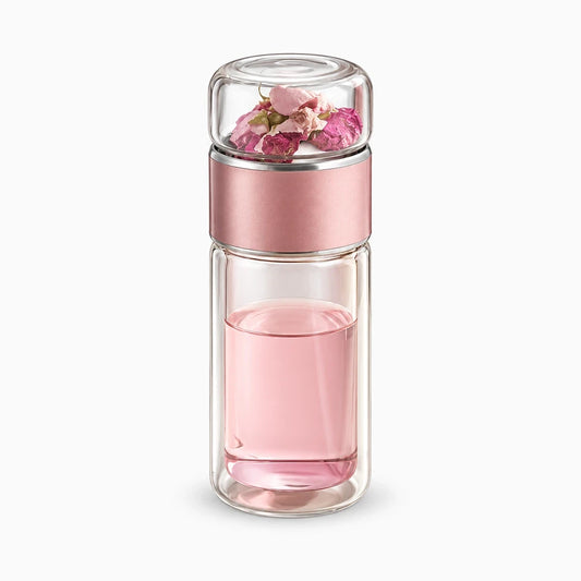 Gourde pour thé en verre borosilicate à double paroi avec infuseur filtre amovible