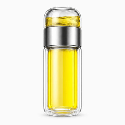 Thermos pour thé en borosilicate avec base argentée et système de filtration intégré
